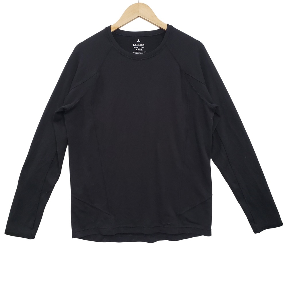LL Bean Midweight‎ Long Sleeve Crew Neck Top Large Black Outdoor Layering Hiking